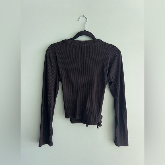 Zara Bow Tie Black Ribbed Long-Sleeve Top - Picture 6 of 7